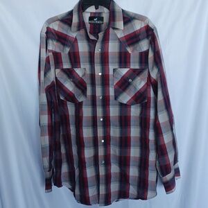 Vintage Western Express Red & Blue Plaid Pearl Snap Button Down Shirt Size L